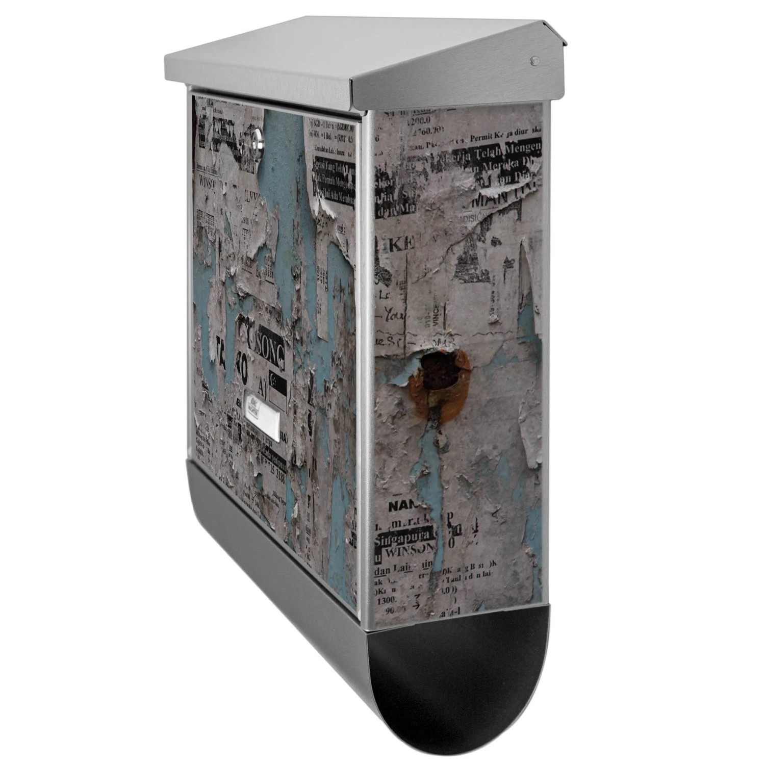 Banjado Briefkasten Edelstahl mit Zeitungsfach, Motiv Wand mit Zeitungen, 38x39x12cm.