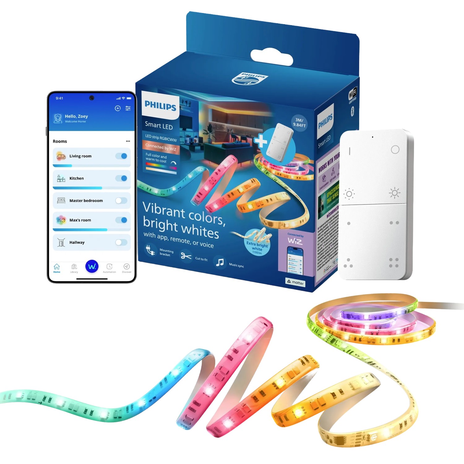 Philips Leuchtmittel Strip Light RGBICWW 3 m Weiß mit Dimmschalter