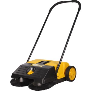 Texas Kehrmaschine MS 550 in Gelb und Schwarz mit Auffangbox für Innen- und Außenbereiche.