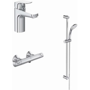 Ideal Standard Ceraflex Armaturenpaket mit Waschtischarmatur, Brausethermostat und Brausekombination in Chrom.