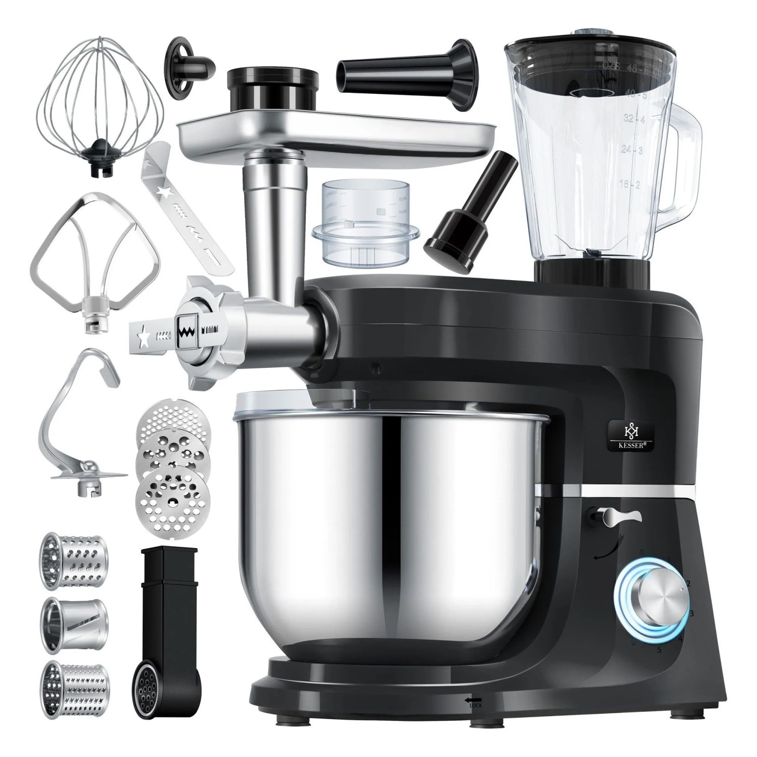 KESSER Küchenmaschine K-KM 3000 3 In 1 Fassungsvermögen 5.5, 1400 W Schwarz