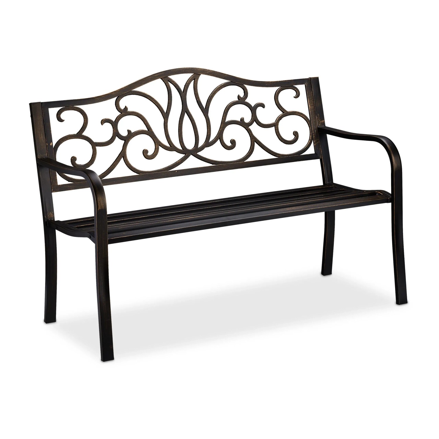 Relaxdays Gartenbank Stahl Gusseisen Schwarz-Bronze 2 Personen 90 cm x 127,5 cm x 63 cm 14,3 kg
