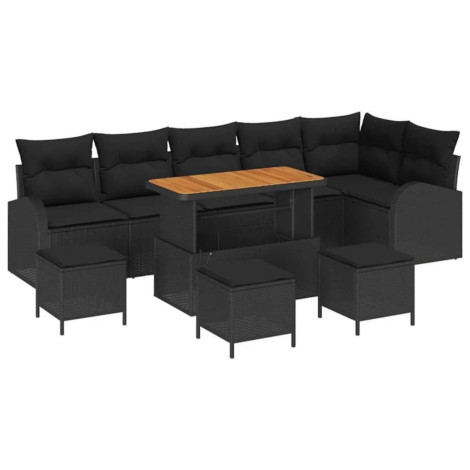 vidaXL Garten-Sofa-Set mit Kissen mit Speicher 10-Tlg Schwarz 3364369