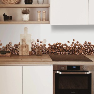 MySpotti Küchenrückwand mit Kaffeebohnen-Motiv in Braun-Weiß (100x60 cm).