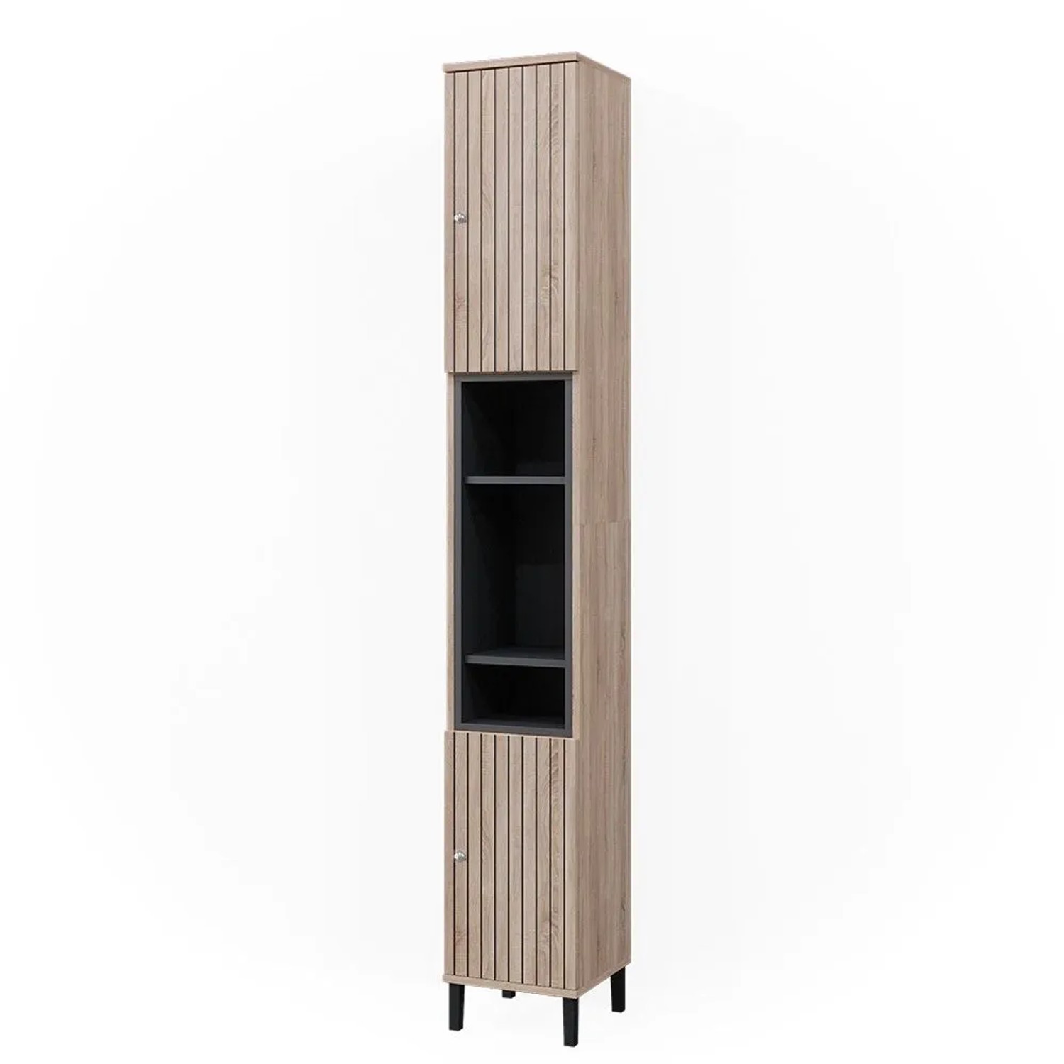Vicco Badschrank Aquis Sonoma 30 x 190 mit Türen und Offenen Fächern