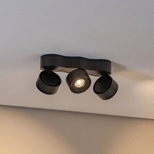 Schwarze Arcchio LED Deckenleuchte Rotari mit 3 Strahlern aus Aluminium für Wohnzimmer.