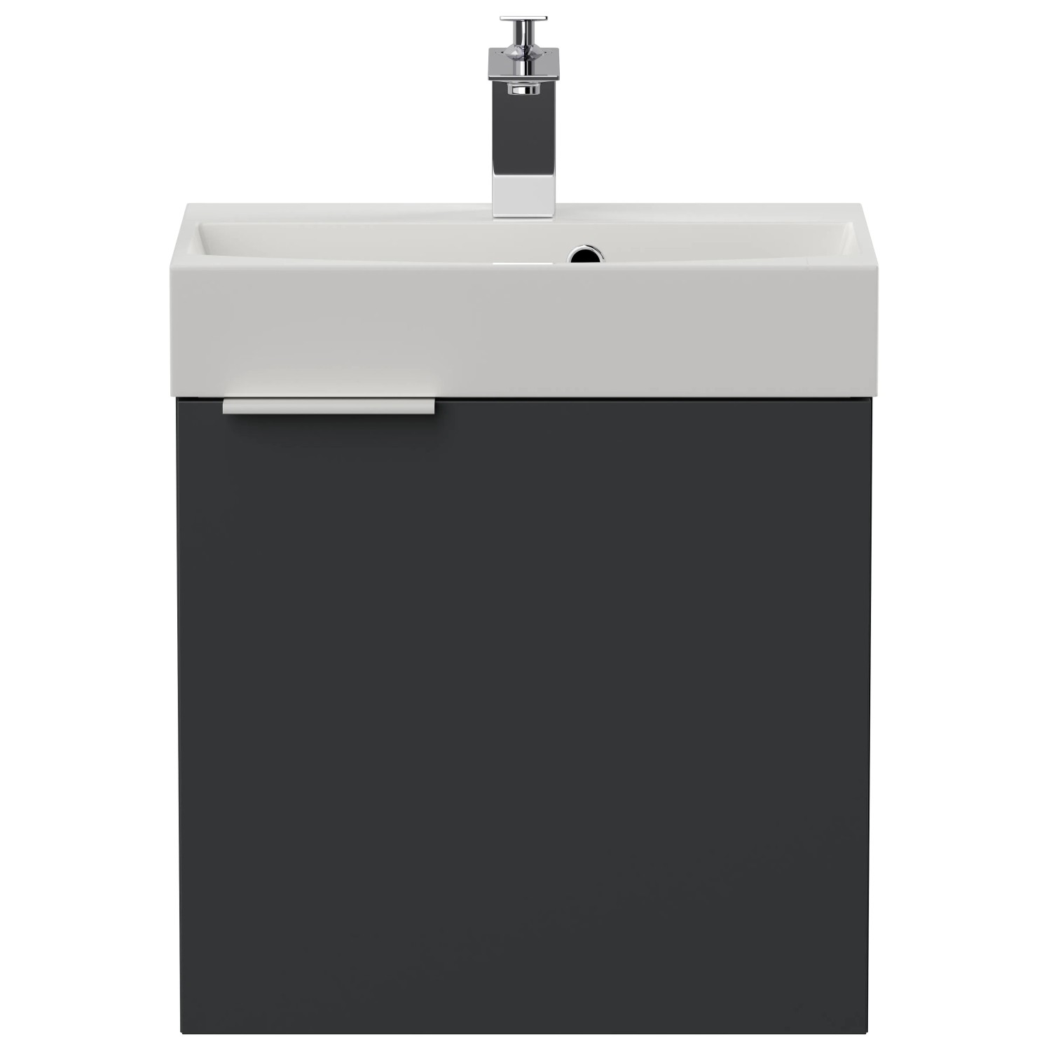 Posseik Badmöbel Cubi Slimline, 50 cm, Grafit: Waschbeckenunterschrank mit Mineralgusswaschbecken.