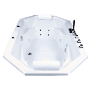 Basera® Bora Bora Whirlpool-Badewanne, Podest, 200x115cm, mit Armatur und Kopfstützen.