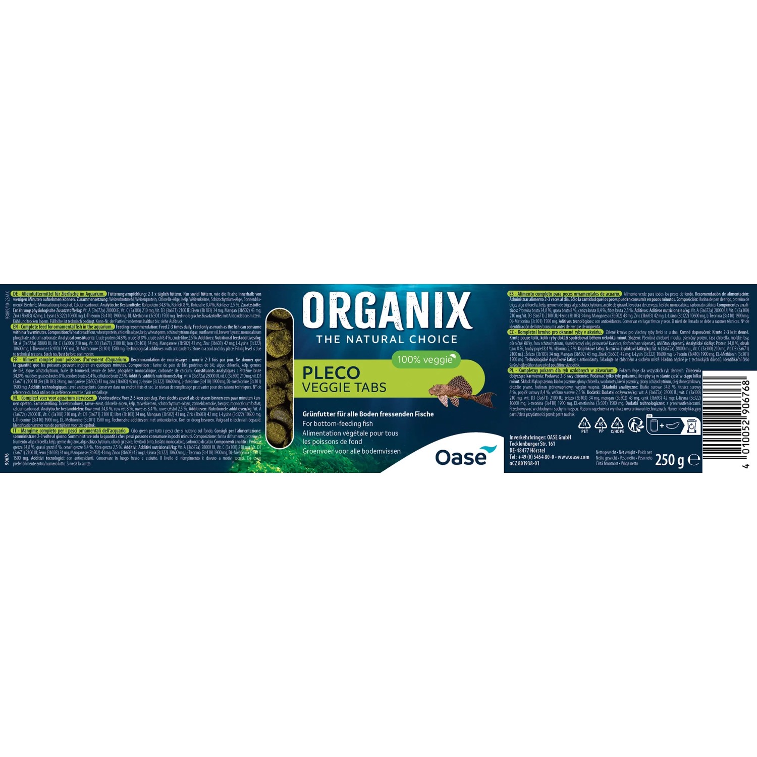 Oase Organix Pleco Veggie Tabs Fischfutter, 500ml Packung für pflanzenfressende Fische.