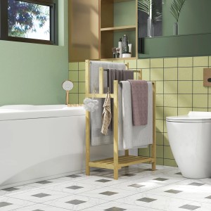 HOMCOM Handtuchhalter aus Bambus mit 3 Stangen im Badezimmer.