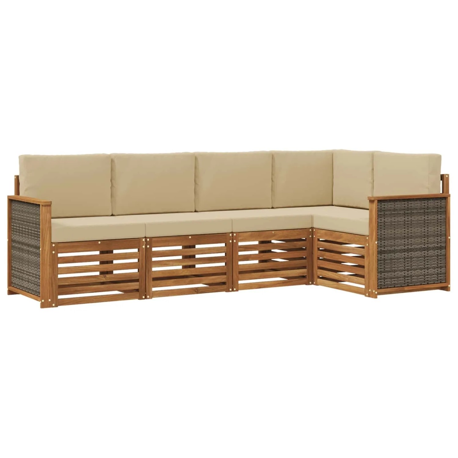 vidaXL Ecksofa Set 4 Stk Natur Massives Akazienholz und Polyester 3384349