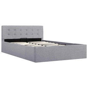 Hellgraues vidaXL Stauraumbett (120x200 cm) mit Stoffbezug und Lattenrost. Bett mit hydraulischem Hebemechanismus.