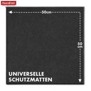 Schwarze Floordirekt Fallschutzmatte, 50x50 cm, für Trockenausbau und sicheren Boden.