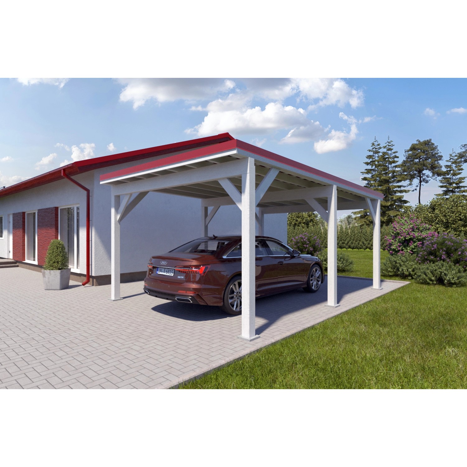 Holzbrüder Carport Ralf 24m² Reinweiß-Rot günstig online kaufen