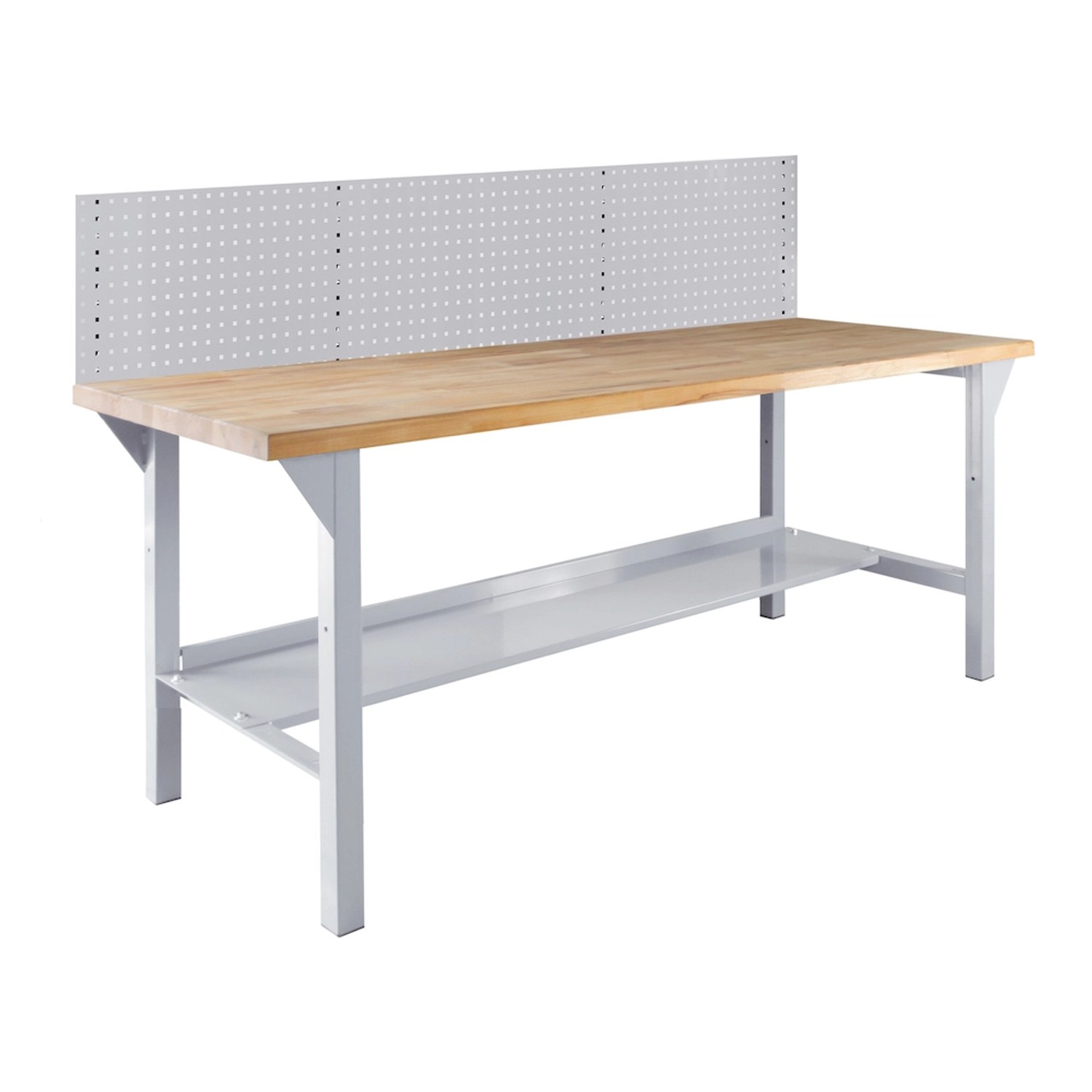 PROREGAL Werkbank Giant Rhino Plus mit Lochplatte, lichtgraues Metallgestell, Buchenholzplatte.