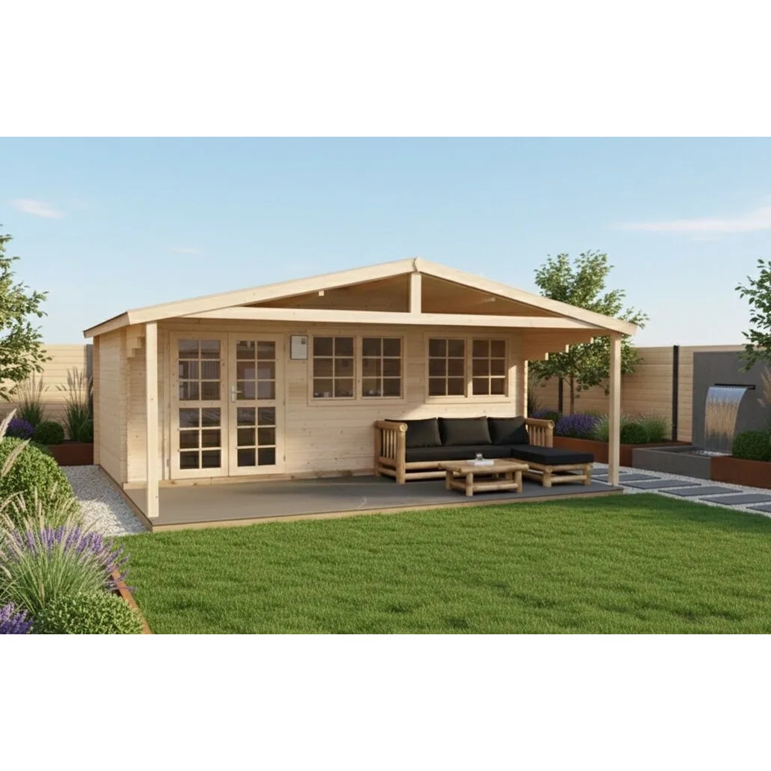 Finn Art Blockhaus 40mm Holz-Gartenhaus 6x4 m Norwegen 11 mit Vordach und 28mm Fußboden
