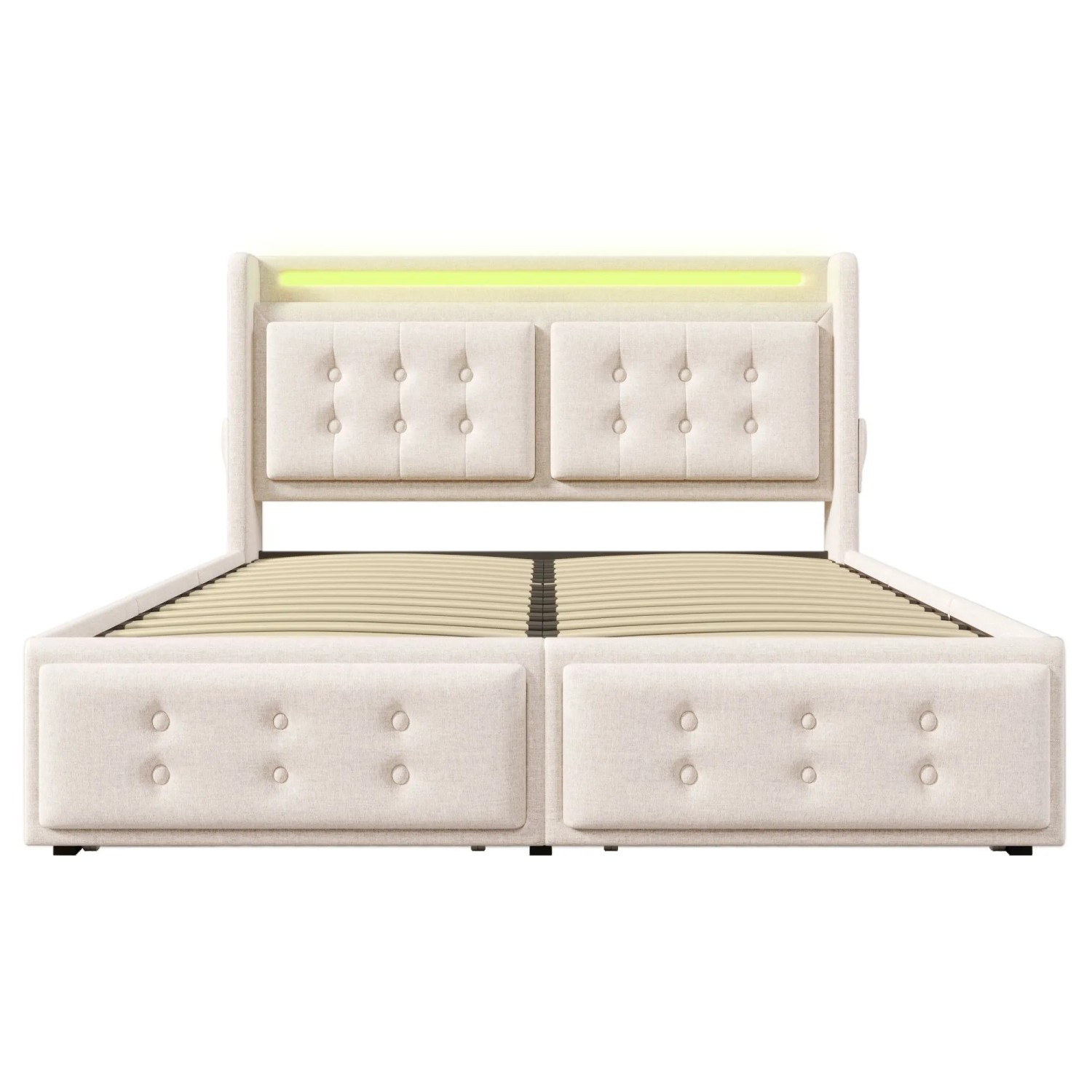Merax Polsterbett 180x200 LED Kopfteil USB C Stauraum Beige