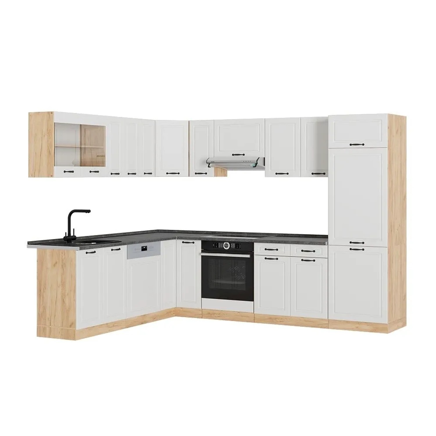 Vicco Eckküche R-Line Weiß Landhaus/Goldkraft Eiche 287 x 82, AP Anthrazit