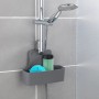 Wenko Duschcaddy Barcelona anthrazit mit Duschgel und Badeschwamm an Duschstange.