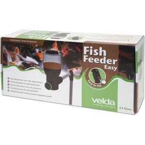 Verpackung des Velda Fish Feeder Easy, ein automatischer Futterspender für Teichfische.