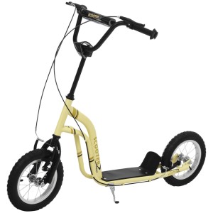 Beiger HOMCOM Kinderroller Kickboard mit Luftreifen, Bremsen und schwarzem Lenker. Höhenverstellbarer Cityroller.