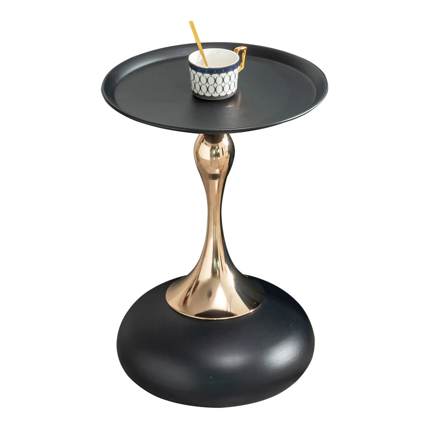 okwish Martini Tisch Runder Beistelltisch Metall Basis Wohnzimmer 38x38x54cm Schwarz