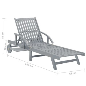 Graue vidaXL Sonnenliege aus Akazienholz mit verstellbarer Rückenlehne und Rädern.