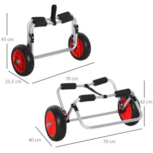 HOMCOM Kanuwagen, klappbar, aus Aluminium, mit roten Rädern. Ideal für den Transport von Kajaks und Kanus.