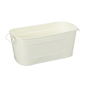 Relaxdays Blumenkasten Metall Creme mit 2 Griffen 16 cm x 38 cm x 19 cm