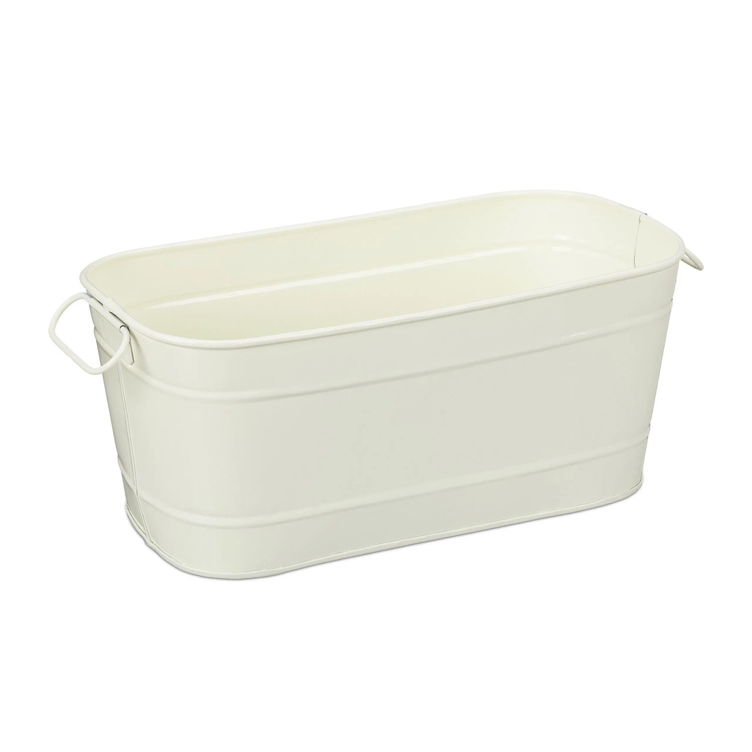 Relaxdays Blumenkasten Metall Creme mit 2 Griffen 16 cm x 38 cm x 19 cm