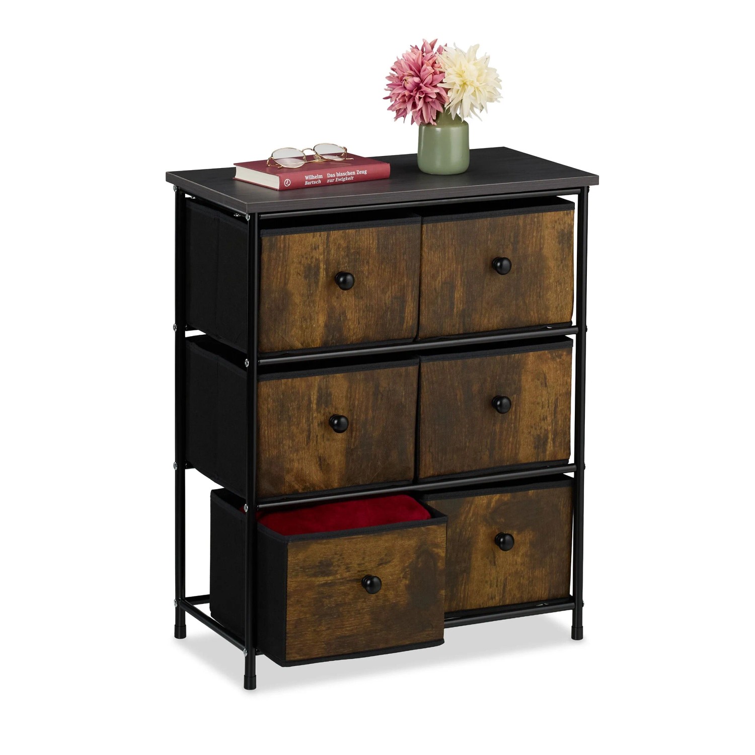 Relaxdays Kommode Metall 6 Schubladen 73 cm x 60 cm x 32 cm 5,6 kg