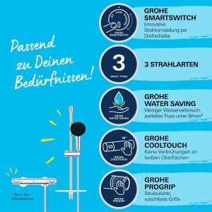 Grohe Precision Feel Brausegarnitur mit Thermostat und Wassersparfunktion.