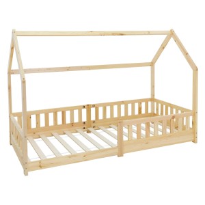 ML-Design Kinderbett 90x200cm in Natur mit Rausfallschutz und Dach