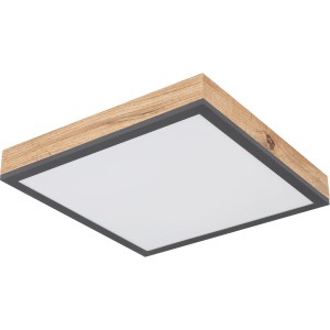 Quadratische LED Deckenleuchte Doro, 30 cm, mit Holz- und Aluminiumrahmen in Grafit.