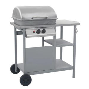 vidaXL Gasgrill mit Beistelltisch auf 3 Ebenen Silbern 47393