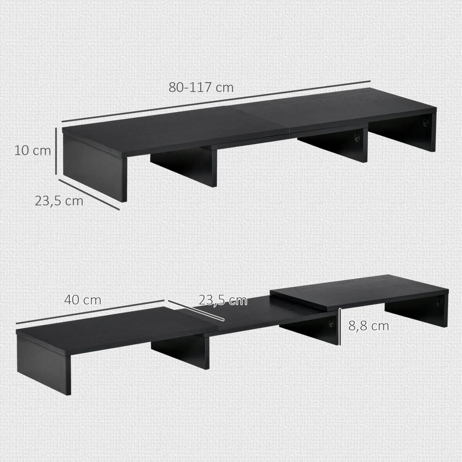 Verstellbarer, doppelter Vinsetto Monitorständer für Laptops, 80-117 cm breit, zur Erhöhung des Bildschirms.