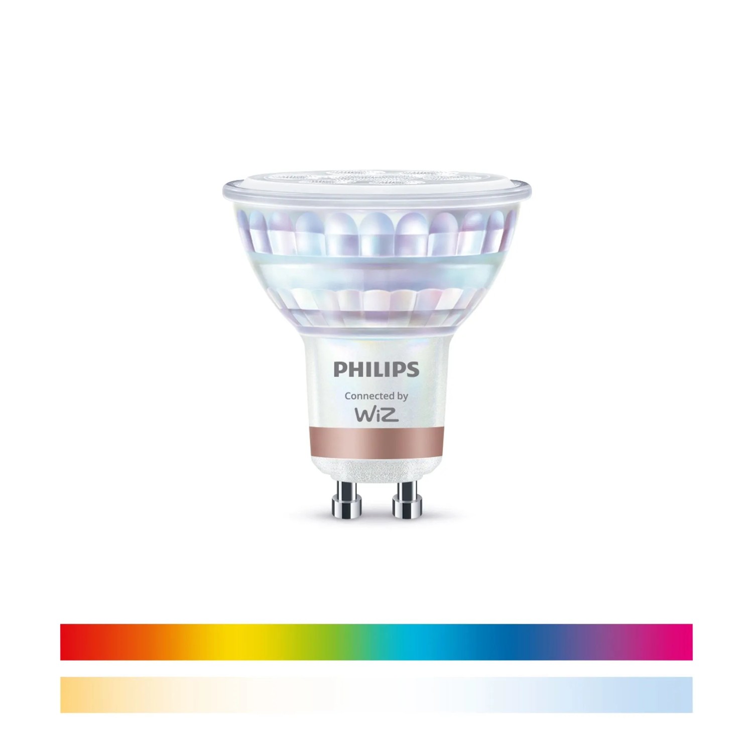 Philips Smart GU10 RGB LED-Leuchtmittel, dimmbar, warm- bis kaltweiß, Farbspektrum.