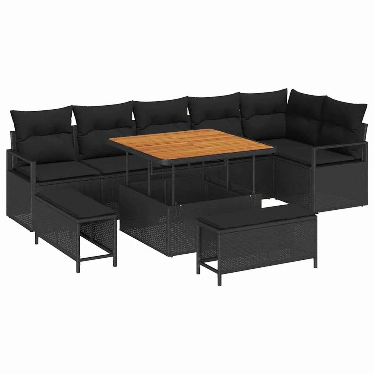 vidaXL Garten-Sofa-Set mit Kissen mit Speicher 9-Tlg Schwarz 3364484