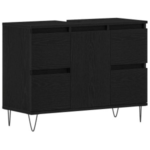 vidaXL Waschbeckenunterschrank in Schwarz Eichen-Optik mit Tür und Haarnadelbeinen.
