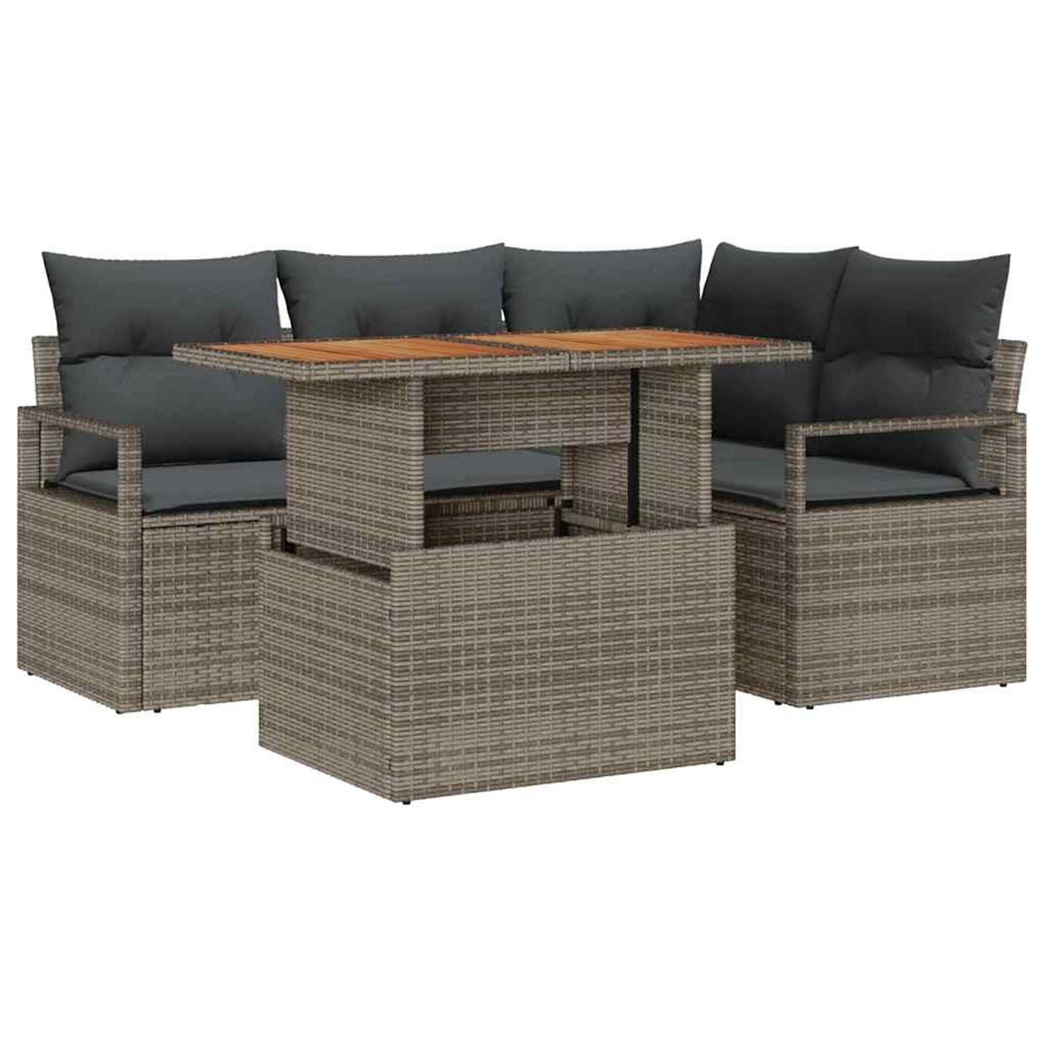 vidaXL Garten-Sofa-Set mit Speicher 5-Tlg Grau Poly Rattan 3358442 günstig online kaufen