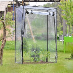 Relaxdays Tomatengewächshaus PVC-Folie Eisen Transparent Schwarz Bodenlos Begehbar 150 cm x 100 cm x 50 cm 2 kg