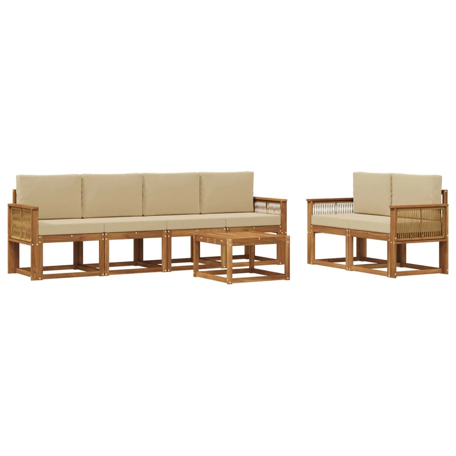 vidaXL Outdoor-Sofagarnitur mit Kissen 7 Stk Natur und Beige Polyester 3385019