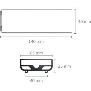 Juwel Helialux Universal Fit Halterung aus Edelstahl mit Maßangaben für Aquarium-Ersatzteile.