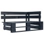 Schwarzes Paletten-Lounge-Eckteil aus imprägniertem Kiefernholz, Teil eines Gartenmöbel-Sets.