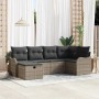 Graues 6-tlg. vidaXL Garten-Sofa-Set aus Rattan mit Kissen und Stauraum.