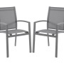 Zwei anthrazitgraue Vente-unique Telto Gartenstühle aus Aluminium mit Textilbespannung, stapelbar und modern.