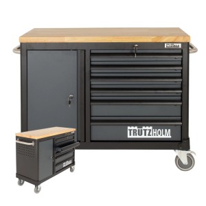 TRUTZHOLM Werkstattwagen DELUXE mit 6 Schubladen, Tür, Holzplatte, anthrazit/grau.