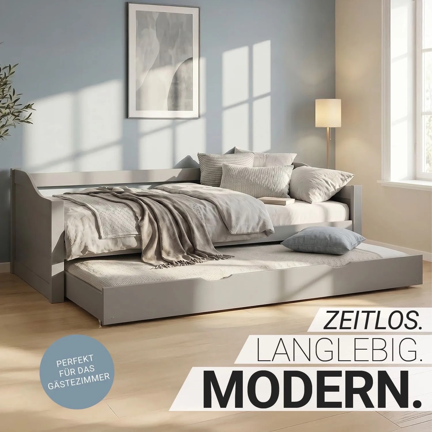 Homestyle4u Tagesbett ausziehbar 2506 90 x 200 cm Grau kaufen bei OBI