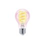 Philips Smart-LED-Leuchtmittel E27, Standardform, rosa getönt, mit leuchtenden Spiralfilamenten.