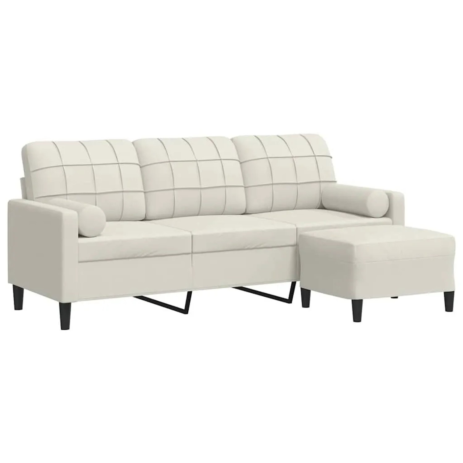 vidaXL 3-Sitzer-Sofa mit Hocker Creme 180 cm Samt 3278275